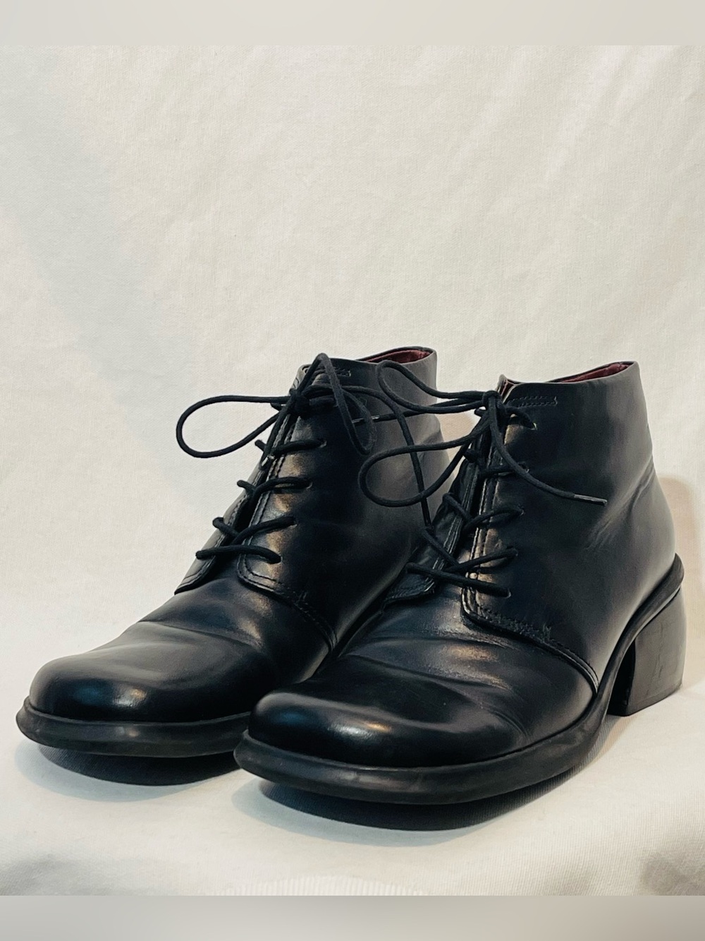 VTG 90s Nine West Black Leather Square Toe Lace Up Ankle Boots